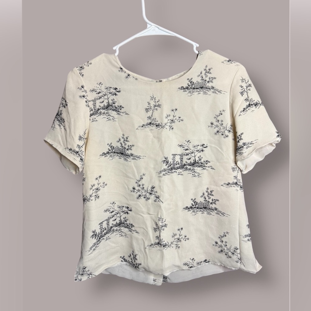 Talbots Cream and Black Printed Blouse